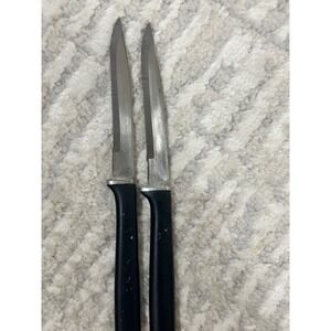 Sharp 2000 Stainless Steel Steak Knives Set of 2 Serrated Black Handle Japan